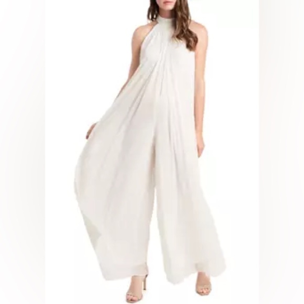 MSK Ivory Sparkle Halter Wide-Leg Jumpsuit
